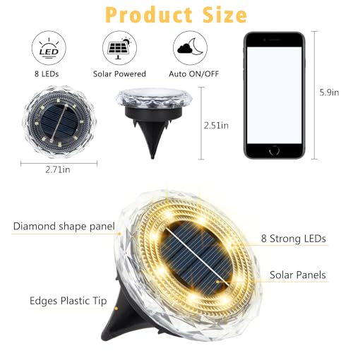 echosari 6 Pack Solar Ground Lights, Upgraded Solar Garden Lights Auto ON/Off Landscape Lighting Outdoor In-Ground Lights Waterproof Long Lasting for Pathway Walkway Patio (Warm White) by echosari - Image 7