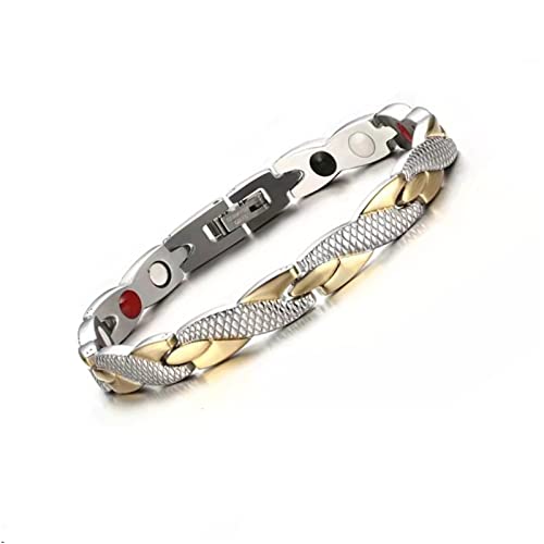 Momeski Bracelet Aimanté en Acier Inoxydable  Bracelet magnétique en acier au titane Bling Chaîne pour homme Femme, avec des Aimants (or et argent)