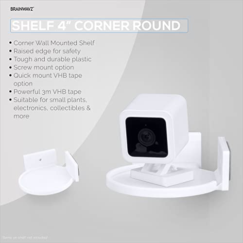 Image of 4 inch Small Floating Shelf, Adhesive & Screw in, for Bluetooth Speakers, Cameras, Plants, Toys, Books & More, Shelves Wall Mount, by Brainwavz (White)