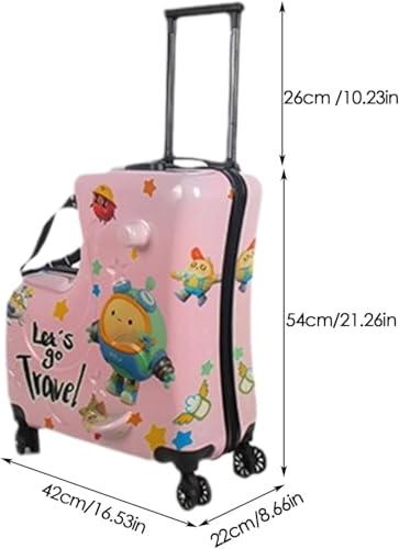 Image of L Shape Trolley Bag Ride On Trolley Bag for Kids, Trojan Suitcase Baby Suitcase, Children Trolley Bag, 2 in 1 Ride on Suitcase for Girls Boys (Space Pink)