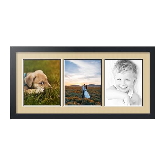 ArtToFrames Collage Picture Frame 3 Opening 3-8x10 Photo Frame | Made in USA | Black Frame Green Whisper and Black Mats | Wall Mount Multi Photo Display 32X16 Full Size