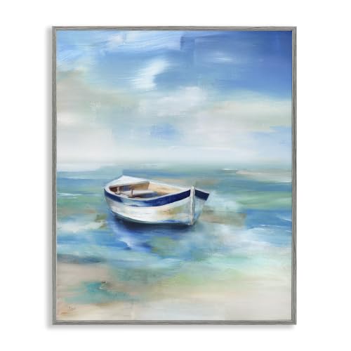 Misty Morning Row Boat Ocean, 11 x 14 Inch Framed Giclée Print