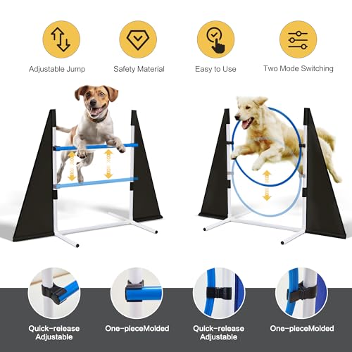 Dog Agility Training Equipment,Course Backyard Set Training Equipment for Dogs Pet Outdoor Game with Grey and Black Tunnel, Agility Hurdle, Poles, Jump Ring, Pause Box, Toy Balls and Storage Bag