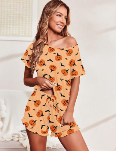 Image of Ekouaer Women's Pajama Set Ruffle Sleeves Top and Short