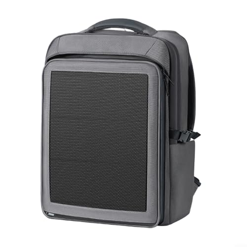 Sandyseptember Zaino di ricarica solare, doppio pannello da 30 W, capacità 35 l, tessuto Oxford leggero, impermeabile, per esterni, escursionismo, campeggio, viaggio, grigio scuro, 44 x 32 x 17 cm