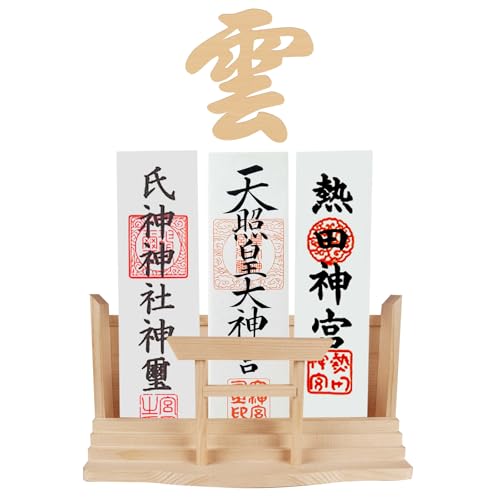 TAKOIKE 神棚 [神棚と神棚 雲セット] お札立て 菊の釘2本 神棚 壁掛け 穴開けない 鳥居付き お札立て 菊座付き お札立て 置き型 壁掛け 兼用 簡易神棚 お札 立て 雲板付き 御札立て 取り付け簡単 破魔矢置き 白松