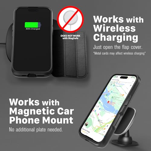 VENA vCommute for iPhone 16 Pro Max Wallet Case, [Military Grade Drop Protection] Flip Leather Cover Slot Card Holder with Kickstand - Black by VENA - Image 7
