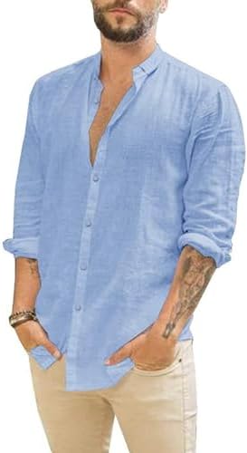 Friptspyg Leinenhemd Herren Hemd Langarm Baumwolle Leinen Hemden Button-Down Freizeithemden Casual Regular Fit Sommerhemd