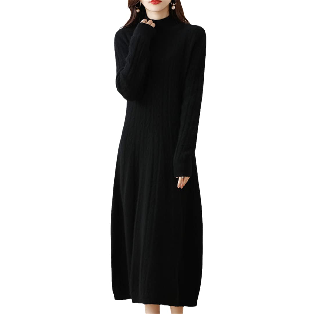 Disimlarl Vestito da donna a collo alto 100% cashmere lavorato a maglia slim fit pullover, Nero , XXL