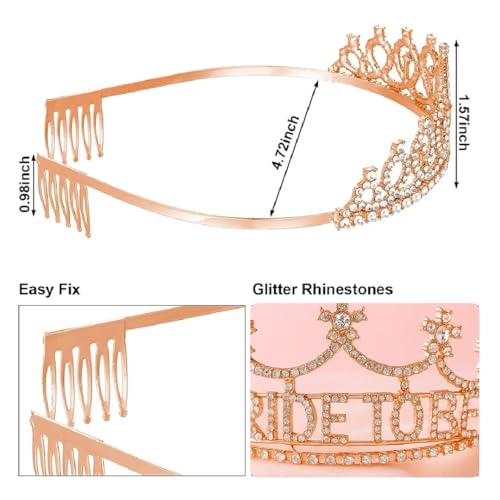 Image of Wanna Party Women's Bride to Be Crown Tiara and Bride to Be Sash Crystal Rhinestone Tiara Headband for Wedding Bridal Shower