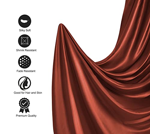 Image of Lanest Housing Silk Satin Sheets, Twin XL Size Satin Bed Sheet Set with Deep Pockets, Cooling Soft and Hypoallergenic Satin Sheets Twin XL - Burnt Orange