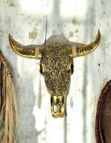 Tête de Buffle sculptée dorée Coco Papaya pour une décoration chic - 3