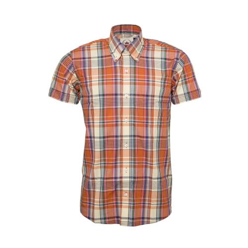 Image of Relco Mens Check Short Sleeved Button Down Shirt with Front Breast Pocket, Burnt Orange, XXL