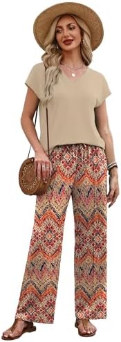 XIEERDUO Travel Outfits for Women 2 Piece Sets Lounge Casual Cruise Outfits Beach Vacation Clothes V Neck Tops Matching Airport Travel Clothing Bohemia Pattern M — view 3