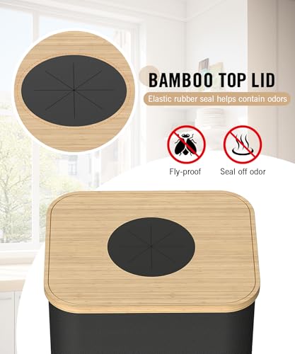 Recycling Bins for Kitchen, 26 Gallon (100L) Recycle Bin with Bamboo lid, Indoor Oxford Fabric Recycling Trash Can with 2pcs Removeable and Reusable Inner Bags for Bottle Can Glass Plastice, Black - Thumbnail 7