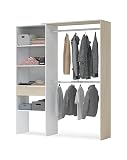 Habitdesign Armario Vestidor, Armario 2 Barras 4 Estantes 1 Cajón, 187x158x40 (AltoxAnchoxFondo - en cm), Vestidor Reversible Color Blanco Artik y Roble