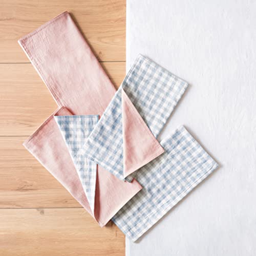 Monday Moose Gingham Checkered Plaid Farmhouse Rustic Style Decoration Rectangle Natural Reversible Stonewashed Cotton Placemats, Set Of 4 Tabletop For Kitchen, Dining Room (12X18 Inch, Blue/Clay) #TOP5