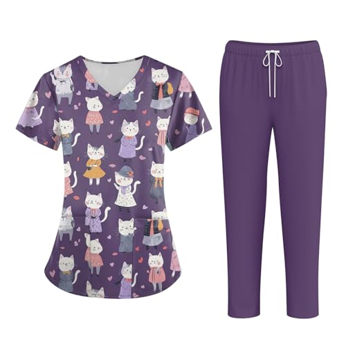 XYYYHTL Uniforme Sanitario Mujer Elastico Estampado 2PC Camisas