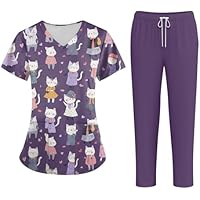 XYYYHTL Uniforme Sanitario Mujer Elastico Estampado 2PC Camisas