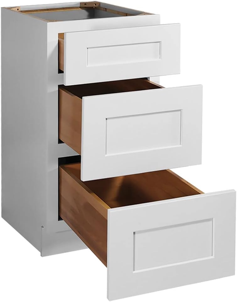 Design House Brookings Shaker Fully Assembled Drawer Base Kitchen Cabinet 3DB18, 18 W x 24 D x 34.5 H, Painted White, Solid Wood, Design House, 613265