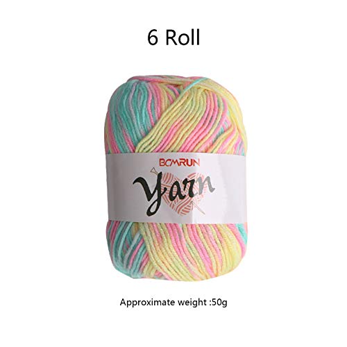 Knitting Wool Yarn Scarf Sweater 6 x 50g Double Knitting Yarn Set Cotton and Ball Large Assorted Colors 100% Acrylic Crochet Knitting Assorted Colors - Candy