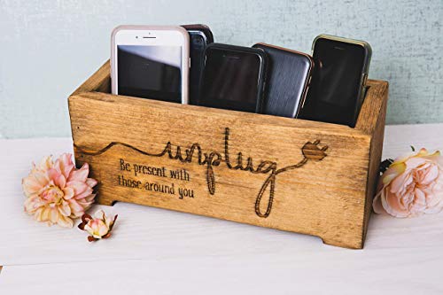Unplug Box Rustic Wood Planter - Personalized Family Cell Phone Holder With Optional Charging Station #TOP1