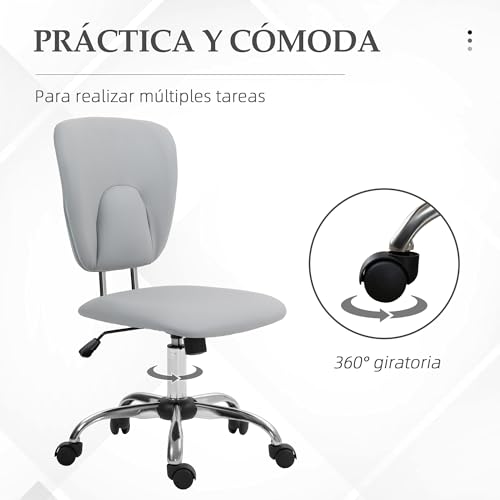 Miniatura 7 de Vinsetto Silla De Oficina Sin Reposabrazos Silla De Escritorio Juveniles Con Altura Ajustable Y Función De Inclinación Carga 120 Kg 50x54x87,5-96,5 Cm Gris Claro