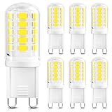 DiCUNO G9 LED Bulb, 6000K Cool White, LED G9 Light Bulbs 4W, Equivalent to 40W Halogen, Non-dimmable, 400 LM, T4 Bi-pin Base Replacement for Chandelier Light, Home Lighting, 6 Pack