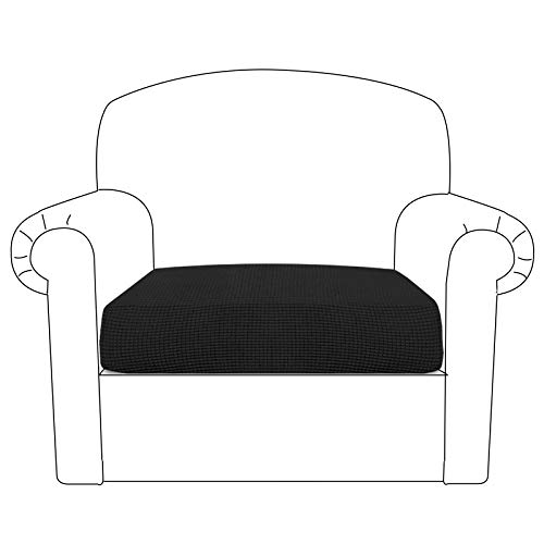 BellaHills Housse de coussin extensible pour canapé - Protection de meubles avec ourlet élastique - Tissu jacquard élasthanne à petits carreaux (housse de coussin de chaise, noir) Cover