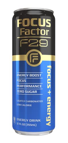 Focus Factor F29 Nootropic Focus + Energy Drink – Pack Of 12 – Lightly Carbonated – Nootropic Beverage, 10 Calories Per Serving – Sugar Free Energy Drinks - Nootropic Beverage, Blue #TOP1