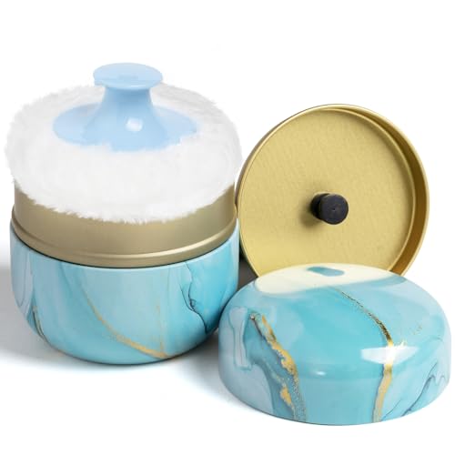 Powder Puff and Powder Container for Body Dusting Powder Case with Puff for Baby and Women,Loose Powder Containers with Puff for Travel (Cyan)