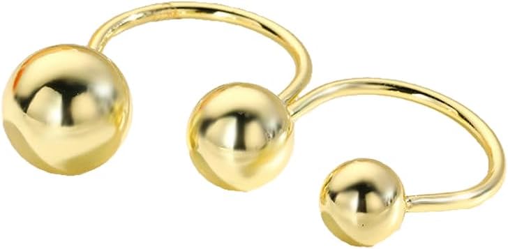 OIDIMS Unique Geometric Balls Asymmetric Wrap Open Ring for Women Dainty Double 2 Rings Fashion Ball Statement Tiny Stainless Steel Promise Finger Knuckle Pinky Stacking Band Christmas Birthday Gifts