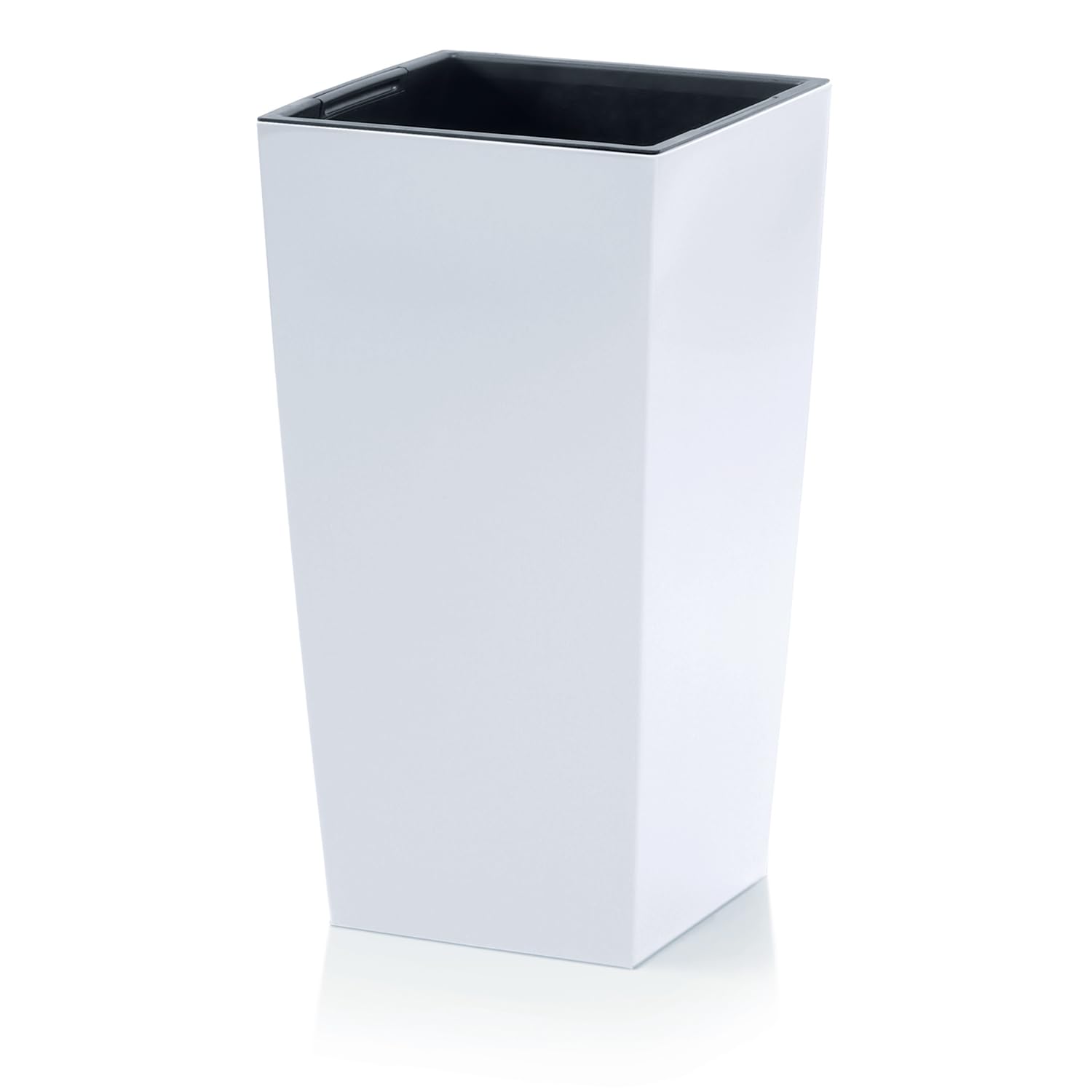 IMJ-Global Macetero para plantas y flores Durs H50 liso de interior exterior cuadrado alto blanco 26,6 litros 26,5 x 26,5 x 50 cm diseño moderno de plástico para balcón