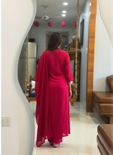 Image of ANNI Designer Women's Rayon Viscose Straight Kurta Set with Pant and Dupatta | Stylish Long Kurti Dress for Festive, Party, and Ethnic Wear