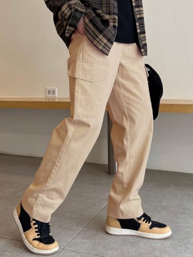 Image of GRECIILOOKS Men Loose Low-Rise Baggy Cargo Pants - Cotton Trousers with Adjustable Drawstring Waist - Casual Streetwear Utility Cargos