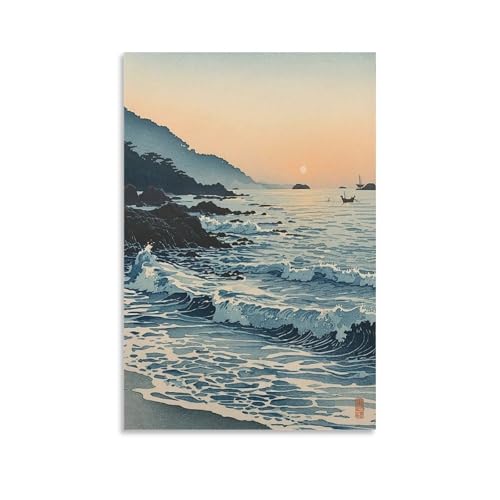 川瀬巴水 日本の浮世絵画家、版画ポスター (107) バスルーム ベッドルーム リビング装飾 キャンバス ウォールアート プリント16x24inch(40x60cm)