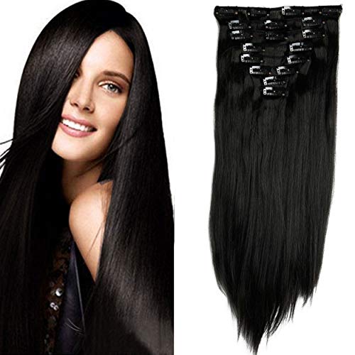S-noilite® 17-26 Inches(43-66cm) 8pcs Long Full Head Clip In Hair Extensions Extension Sexy Lady Fashion Choice 60 Colours (26 Inches-Straight, Natural Black)
