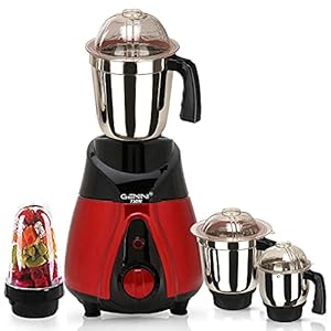 Gemini BTRRMGF 750Watts Mixer Juicer Grinder with 4 Jars (1 Large Bullets Jar, 1 Liquid Blending Jar, 1 Dry Grinding Jar and 1 Chutney Jar) - Red