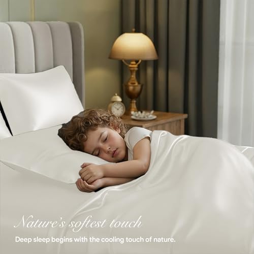 Image of 100% Pure Bamboo Fitted Sheet for King Size Bed - Silky Soft, Breathable & Skin-Safe, Oeko-Tex Certified Premium Bedding, Full Elastic Deep Pocket Bedsheet for Aesthetic Home Decor (King /Ivory)