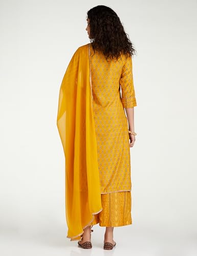 Image of BIBA Women Art Silk Straight Kurta Palazzo Suit Set