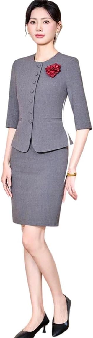 Women's Professional 2 Piece Skirt Suit Set Blazer with Skirt Elegant Business Wear for Summer Autumn