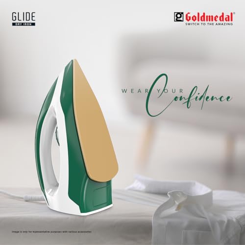Image of Goldmedal Glide 1100W Dry Iron | Non-stick Weilburger Premium Double Coated Soleplate | 5 Fabric Setting |1.8 Meter Cord | 360 Swivel Cord | 2.5 Years Warranty | Light Weight (Peacock Green)