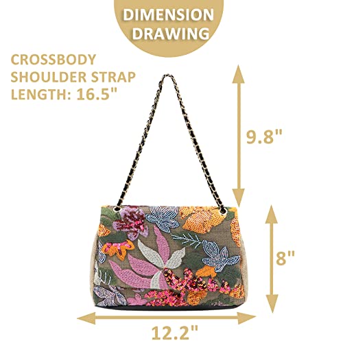 Qtkj Tote Bag For Women Beach Bag Sequin Embroidery Straw Bag Bohemian Handbag Large Capacity Shoulder Bag Suitable For Vacation Travel Daily thumb #1