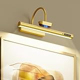 Bridika Picture Light Battery Operated, 13.8in Picture Lights for Wall, 3 Colors & Brightness Dimmable, Rechargeable Art Light for Paintings Photo Dartboard Gallery Bedroom Bathroom Gold