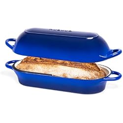 Enamelled Cast Iron Bread Loaf Pot – Dutch Oven For Sourdough Bread Baking – Oven Safe Non Stick Bread Pot – Rectangular, Dark Blue, 34cm x 16cm – by Nuovva