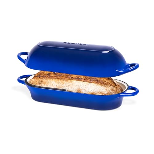 Enamelled Cast Iron Bread Loaf Pot – Dutch Oven for Sourdough Bread Baking – Oven Safe Non Stick Bread Pot – Rectangular, Dark Blue, 32cm x 16cm – by Nuovva