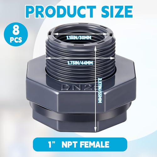 Image of 8 Pcs 1 Inch Bulkhead Fitting PVC Npt Tank Connector