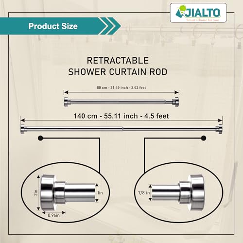 Image of JIALTO 80 Cm To 135 Cm Multifunctional Adjustable Rod | Extendable Shower Curtain Tension Rod Non-Drilling for Wall Anti-Skid Spring Pull | Door Curtain & Bathroom Pipe Rods (SILVER PACK Of - 1)