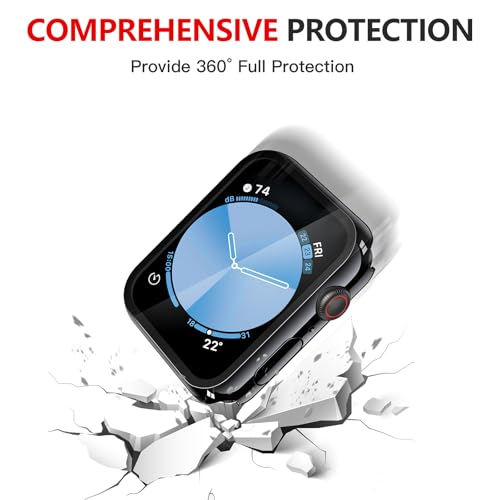 Image of Misxi [2 Pack] Waterproof Hard Case with Tempered Glass Compatible with Apple Watch SE 3 (2025) SE 2 SE Series 6 Series 5 Series 4 40mm, PC Protective Cover for iWatch Screen Protector, Jet Black
