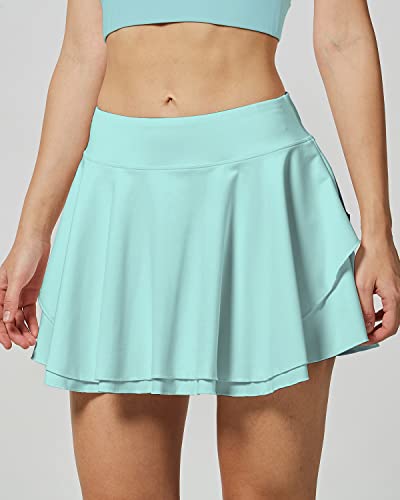 Pungkbungk Tennis Pleated Skirts For Women Golf Athletic Activewear Skorts Mini Layered Summer Workout Running Shorts With Pockets Light Green #TOP1